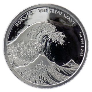 2017 $1 Fiji 1 Oz.  999 Silver - Hokusai - The Great Wave - Proof Like In Capsule