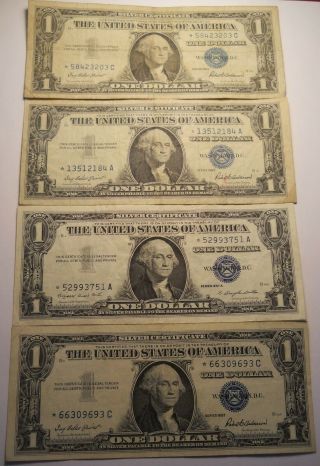 Group Of 4 1957 $1 Silver Certificate Star Notes Circ - Au/unc