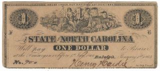 Csa North Carolina $1.  00 Bank Note,  Cr133,  Plt Fb,  Sn 900,  Issued 1/1/63,  Fine