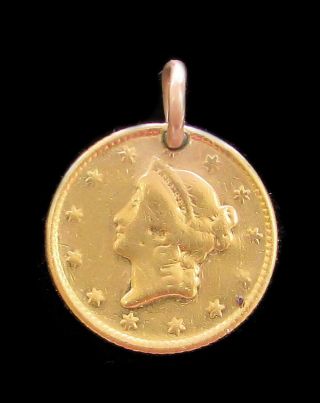 1852 Gold United States Liberty Head $1 Dollar Coin Pendant