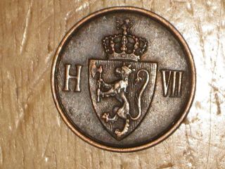 Norway 1907 2 Ore Coin Very Fine