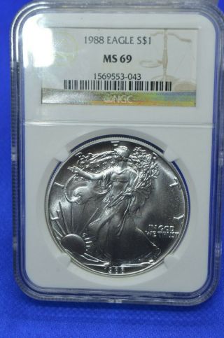 1988 United States 1 Oz Silver American Eagle S$1 Ngc Ms69 Ngc One Dollar