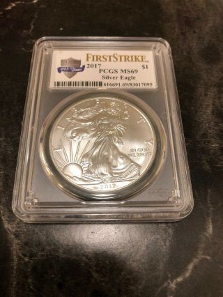 2017 American Silver Eagle Ms69 First Strike Pcgs Us 225th Anniversary