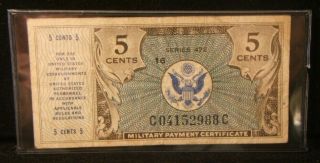 Series 472 5 Cents Military Payment Certificate Plate 16