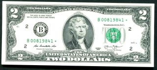 $2 Dollar Star Note York B Series " 00 " Start Crisp Paper Bill C2