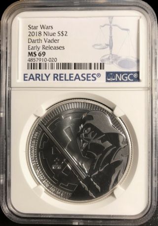 Niue 2018 Silver 1 - Oz.  $2 Darth Vader - Star Wars Ngc Ms - 69 Early Release