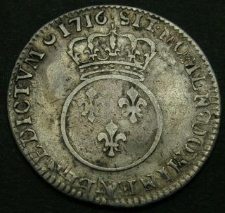 France 12 Sols (1/10 Ecu) 1716 - Silver - Louis Xv.  - Vf - 1971