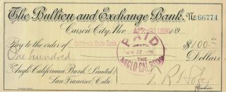 Bullion And Exchange Bank,  Carson City,  Nevada 1896