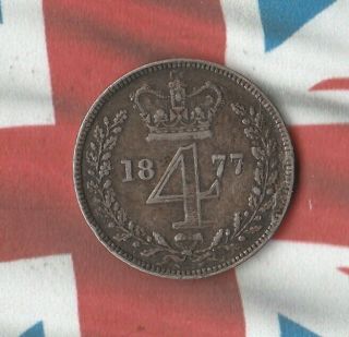 1877 Great Britain Prooflike 4 Pence - 92.  5 Silver - 4850 Minted Only