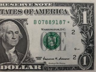 Wow Star Note 1999 $1 Dollar Bill (york “b”),  Uncirculated