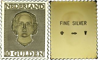 Netherlands: Ingot Stamp Gold Plated Silver Imitation Of 10 Gulden 1949 Proof