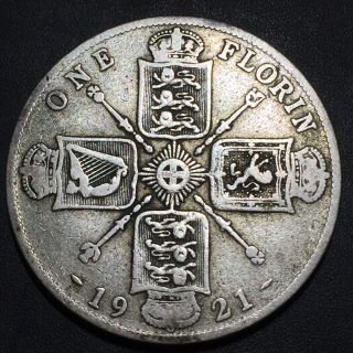 Old Foreign World Coin: 1921 Great Britain Florin, .  500 Silver