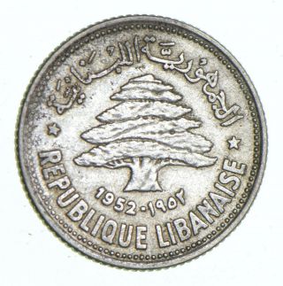 Roughly Size Of Quarter - 1952 Lebanon 50 Piastres - World Silver Coin 236