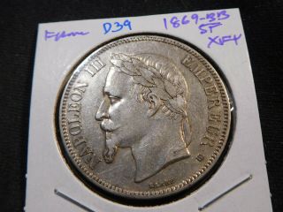 D39 France 1869 - Bb 5 Francs Xf,