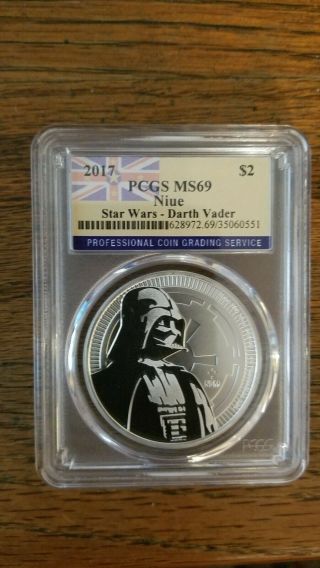 2017 Niue 1oz Silver Star Wars Darth Vader Coin Pcgs Ms69 - Flag Label
