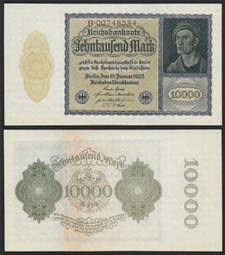 Germany 10,  000 Mark 1922,  Ro 69b / P72 Unc.  Sn Ends In 584