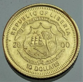 2000 Republic Of Liberia $10 Civil War Commemorative Proof 14k Gold Coin No Rsv