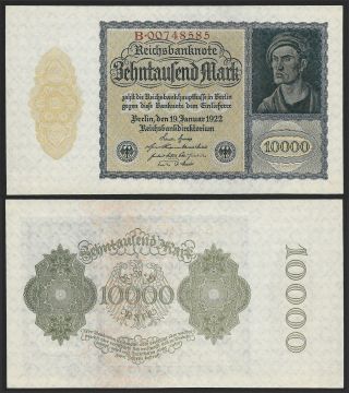 Germany 10,  000 Mark 1922,  Ro 69b / P72 Unc.  Sn Ends In 585
