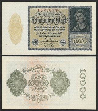 Germany 10,  000 Mark 1922,  Ro 69b / P72 Unc.  Sn Ends In 586