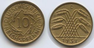 G10681 - Germany Weimar Republic 10 Reichspfennig 1932 D Km 40 Deutschland