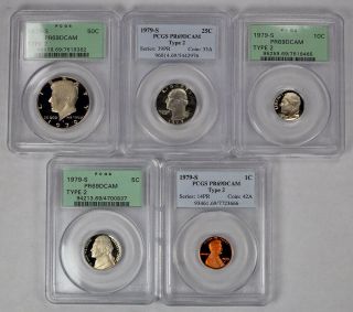 1979 - S Pcgs Pr69dcam Type 2 5 - Coin Proof Set: Half,  Quarter,  Dime,  Nickel,  Cent