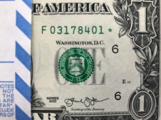 Star Note $1 Dollar Atlanta 2013,  Crisp,  Uncirculated,  Consecutive