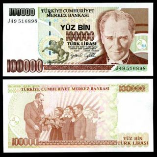 Turkey 100000 100,  000 Lirasi Lira 1997 P 206 Aunc