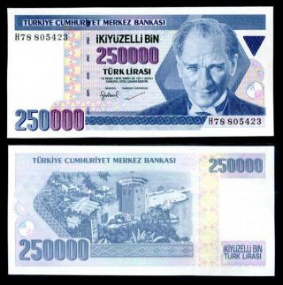 Turkey 250000 250,  000 Lirasi Lira 1998 P 211 Au - Unc