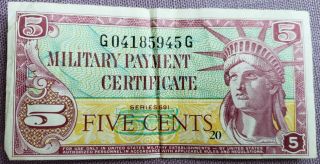 Series 591 United States 5 Cent Military Payment Certificate G04185945g