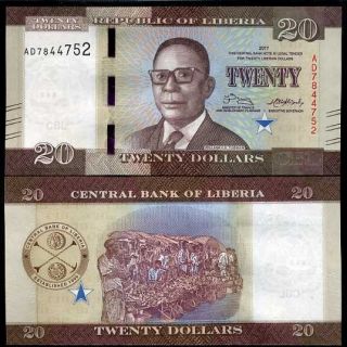 Liberia 20 Dollars 2017 / 2018 P 33 Date Unc