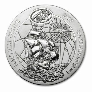 2017 Rwanda Nautical Santa Maria Coin.  999 1 Oz Silver Bullion Bu