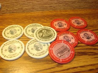 10 Ten Total 5 Washington $1,  5 Lincoln $5 Poker Chips,  Golf Ball Markers