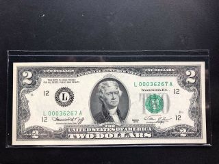 Series 1976 2 Dollar Bill With Low Serial Number Uncirculated