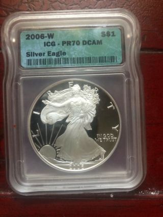 2006 - W Proof American Silver Eagle $1 Icg Pr70dcam Spotted