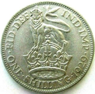 Great Britain Uk Coins,  One Shilling 1929,  George V,  Silver 0.  500