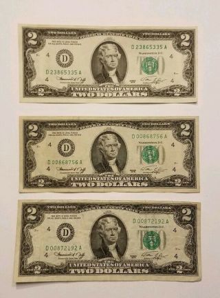 1976 2 Dollar Bills Total Of 4