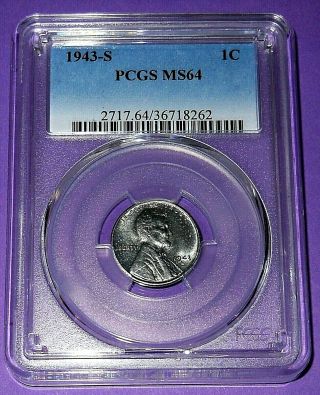 1943 - S Steel Wheat Back Penny Pcgs Graded Ms - 64 - Real Sharp Coin