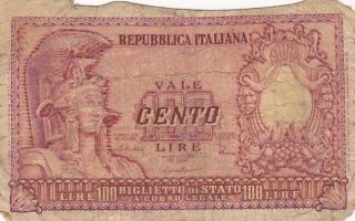 1951 Italy 100 Lire Note,  Pick 92b