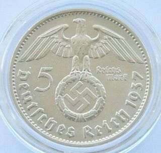 German Coin 5 Mark Reichsmark 1937 D Swastika Hindenburg Silver 3rd Reich Ww2