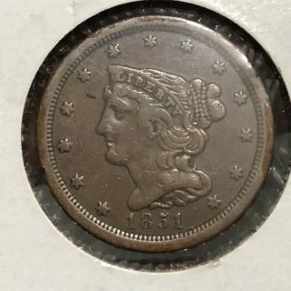 1851 Half Cent Au Rare Copper Half Penny U.  S.  Coin Low Mintage