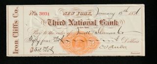 Vintage U.  S.  Check - 1876 - Third National Bank - York