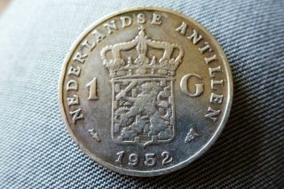 Netherlands - Antillen - 1 Gulden 1952 Silver 10 Gram 0.  720 Ag Low Mintage (be 4