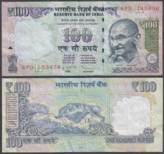 India - Gandhi,  100 Rupees,  2012,  Vf,