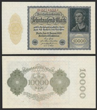 Germany 10,  000 Mark 1922,  Ro 69b / P72 Unc.  Sn Ends In 583