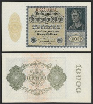 Germany 10,  000 Mark 1922,  Ro 69b / P72 Unc.  Sn Ends In 582