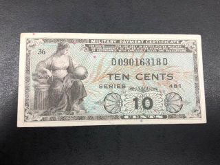 " Series 481 " 10 Cents Military Payment Certificate Banknote Paper Money Curreny
