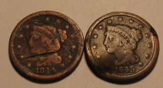 1844 & 1845 Braided Hair Large Cent Penny - - 77fr