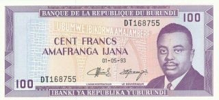 Banque De La République Du Burundi Burundi 100 Francs 1993 Gem Unc