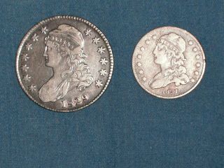 1829 Capped Bust 1/2 Dollar,  1837 Capped Bust Quarter Vf/xf