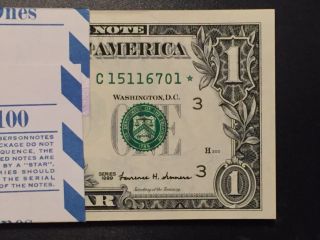 1999 Star Note $1 Dollar Bill,  Crisp,  Consecutive,  Uncirculated Gem